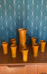 Ceramic Orangeade Jug Claude Paci 7 Glasses Set Gladys Mid Century French Vintag