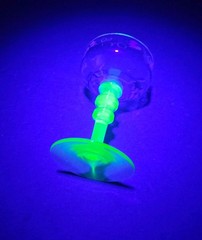 Vintage Etched Cordial Glass With Uranium Glass Stem