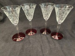 Optic Vintage etched floral ruby base cordials. set of 4
