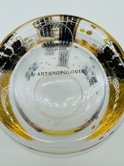 Anthropologie Bistro Tile Monogram «J» Old Fashioned Drinking Glass 24K Gold Rim