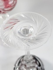 Set of 6 – Bohemian Overlay Cut-to-Clear Crystal Wine Goblets Jewel Tones