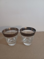 Vintage 1950s Dorothy Thorpe Silver Rimmed Whiskey Glasses Set of 2 Pre-owned