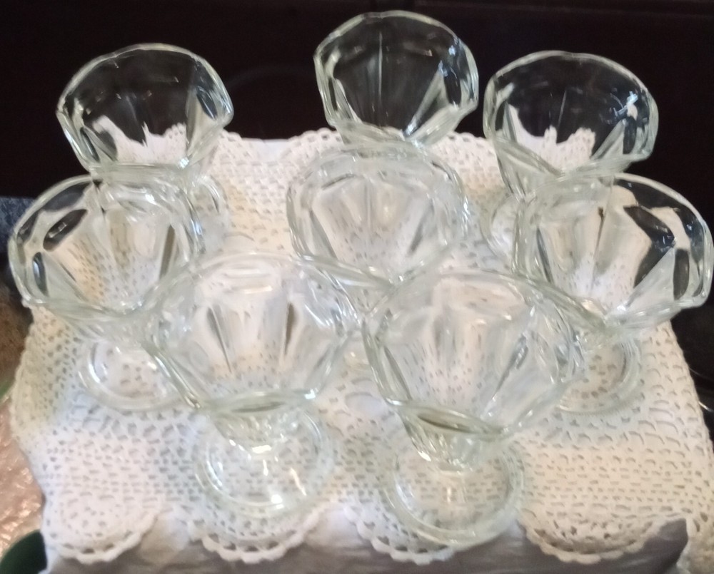 Vtg Set Of 8 Clear Tulip Ice Cream Glasses Soda Shop Style Anchor Hocking DB