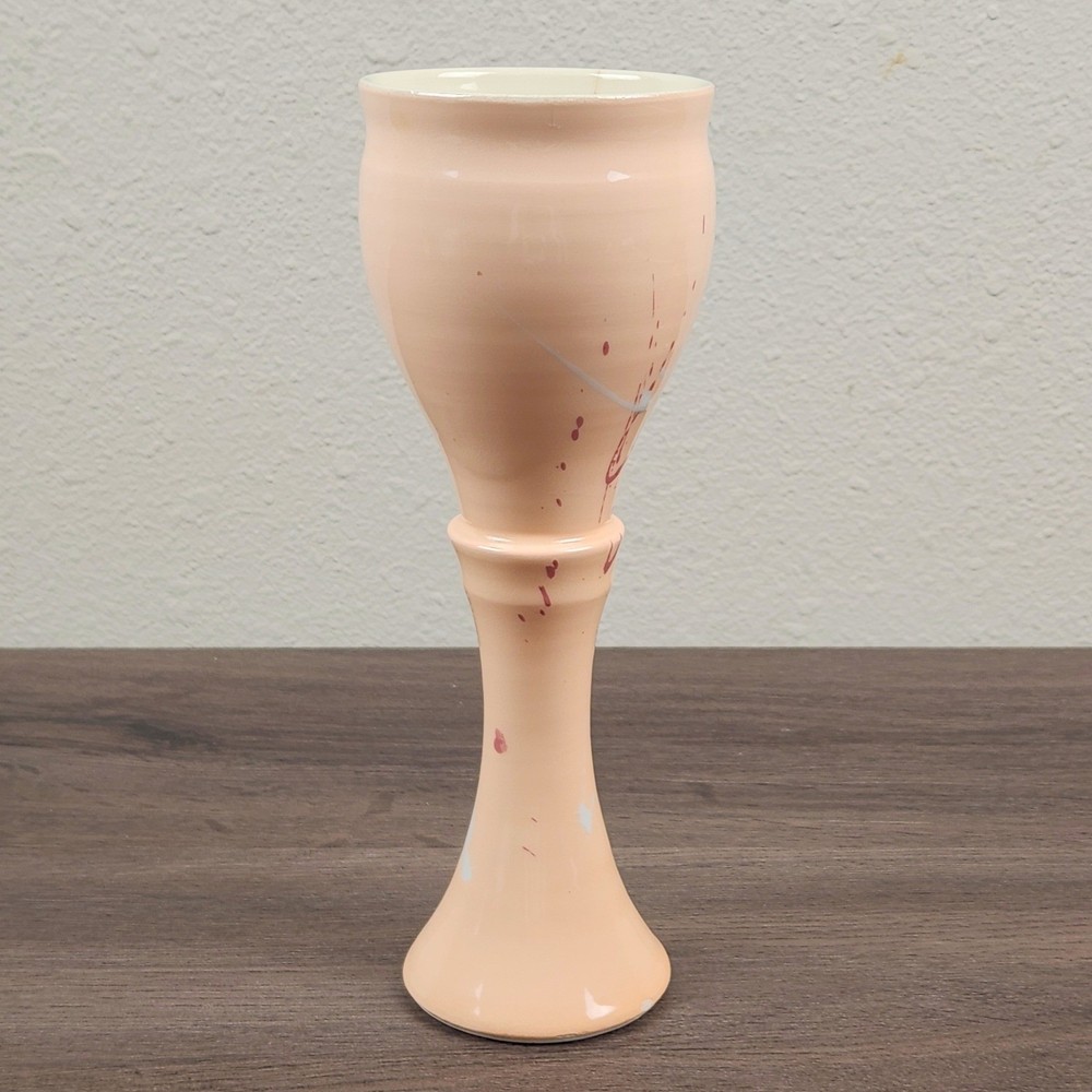 Vintage Studio Pottery Goblet Signed Shane Schimmel ’88 Pink Abstract Drip