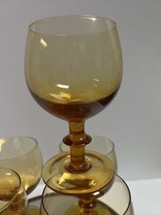 Vintage hand blown amber Italian Goblets. Set Of 9