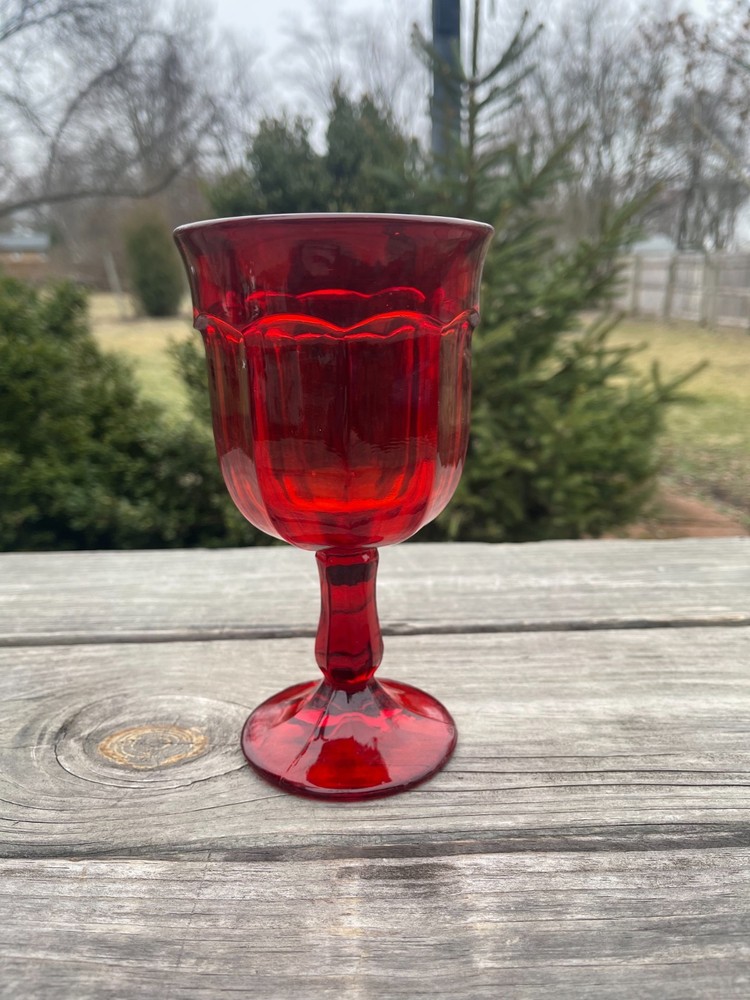Vintage Ruby Red Viking Glass Arlington Pattern Goblet – About 3.75″Wx7″H