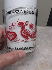 Vintage Hazel Atlas Amish Folk Art Drinking Glass With Bird, Heart & Floral…