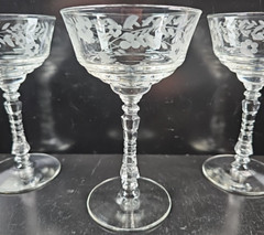 4 Rock Sharpe Halifax Champagne Sherbet Set Vintage Floral Cut Stemware MCM Lot