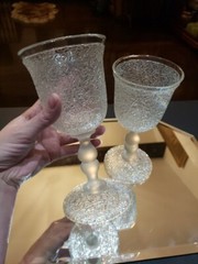 (2) Water Goblets 7-1/2″ Glasses, Antique Overshot Over shot c.1800’s Satin knop