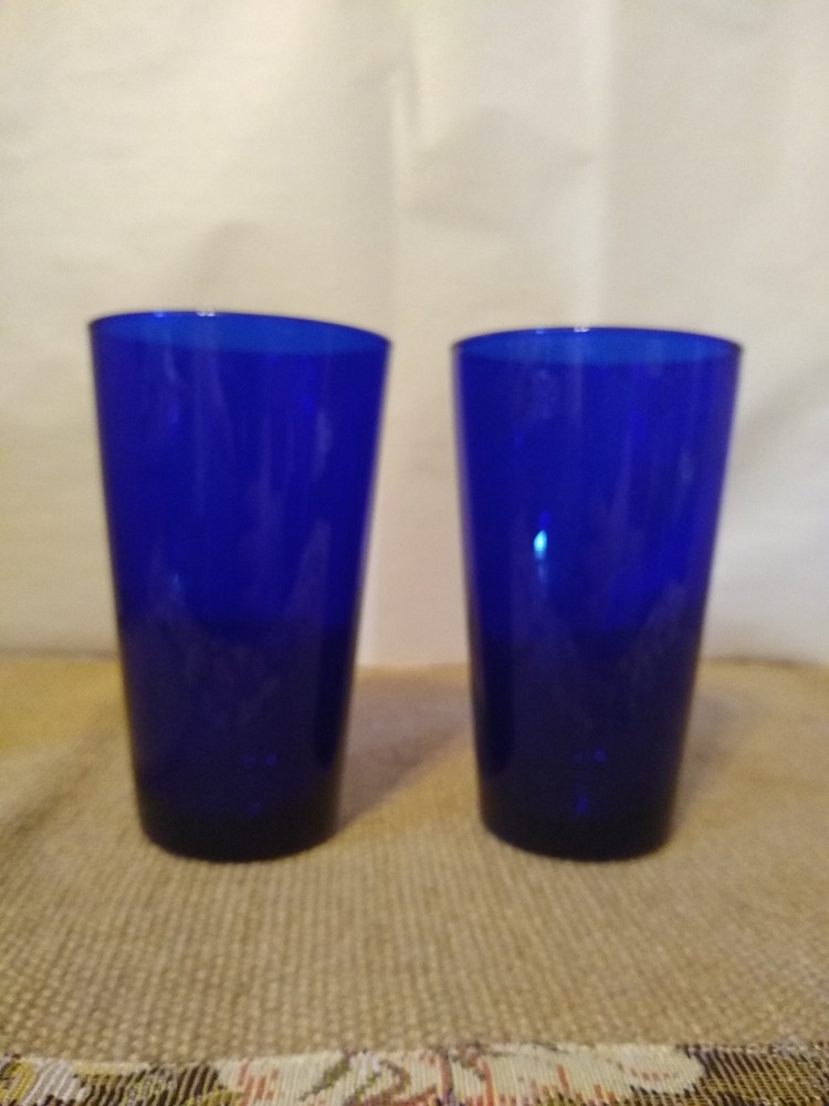 Vintage Libbey Cobalt Blue Flair Top Iced Tea Drinking Tumblers Set Of 2
