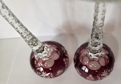 Pair of AJKA MARSALA Ruby Red Cut To Clear 24% PBO Crystal Hock Wine Glasses