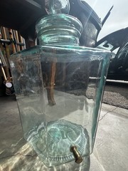 Vintage Green Glass Lemonade Iced Tea Drink Dispenser Brass Spigot Italy 15″