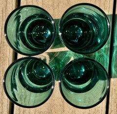 4 Italian Hand Blown Emerald Green Art Glasses Modernist Architectural Design