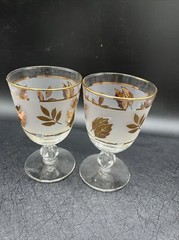 FOUR Libbey GOLDEN FOLIAGE 5.5″ Stemmed Goblet Mad Men MCM VTG Oak Gold Leaf