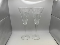 Pair of Waterford Crystal Wedding Heirloom Collection Champagne Flutes Glasses