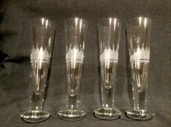 Set Of 4 Toscany Crystal Etched Sailing Ship 10” Pilsner Tapered Wine Glasses