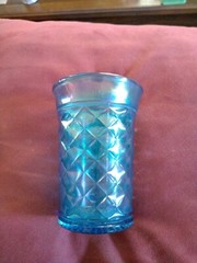 Northwood Celeste Blue Concave Diamond Tumbler 4 1/2″ Carnival Glass 8oz Juice
