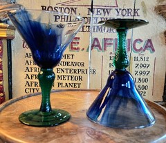 Libbey Set of 4 Marbelique Martini Glass in Cobalt Blue and Emerald Green