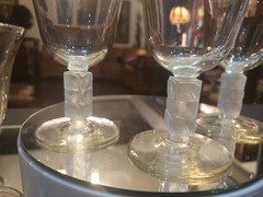 (5) wine glasses Antique Glass Crystal Murano? clear frosted square stem leaves
