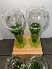 Antique German Theresienthal Barvaria Green Ribbed Baluster Stem Wine Glasses 4