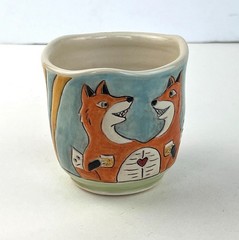Barbara Donovan Studio Pottery Tumbler Fox Love Wine Cup Handcrafted Friends Art