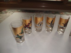 Les Kouba WILD FOWL MALLARD GROUSE TURKEY PHEASANT GOLD GLASS HIGH BALL/TUMBLERS
