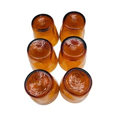 Vintage Pilgrim 6 Amber Crackle Glass Dimpled Old Fashioned Drinkware 3.5″