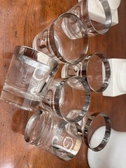 Set Of 7 Short Cocktail Glasses 3.25” Tall Monogram “T” Dorothy Thorpe Glasses