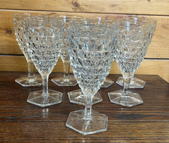 Vintage Fostoria AMERICAN Clear #2056 9oz Water Goblet Glasses 6 7/8″ Set of 8