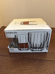 GODINGER CLEAR PLEAT DOUBLE OLD FASHIONED CRYSTAL TUMBLER 11 OZ 3.75″H 4 PCS NIB