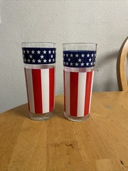 VTG Libbey Drinking Glasses Set Of 2 Stars And Stripes 16Oz 1976 Bicentennial EC