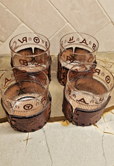VTG RARE Libbey BAMCO MCM Western Old Fashioned Glasses w/Leather Holder