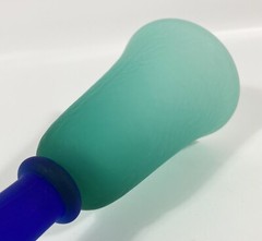 Vtg Frosted Green Cobalt Blue Satin Wine Water Glass Goblet 8 3/4″ Wafer Stem