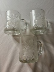 3X Vtg Pasari Livia Frosted Rose Glass Mugs Cups Cottagecore Grandma Victorian