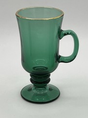 Vintage Libbey Glass Irish Coffee Mug Emerald Footed Set of Six 22k Gold Rim 6”