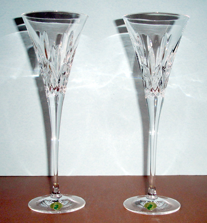 Waterford Lismore Pops Clear Crystal Toasting Champagne Flute Pair #40023071 New