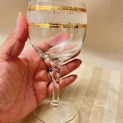 Culver Icicle Set of 4 Wine Glasses 6 oz MCM Clear Glass 22K Gold Trim