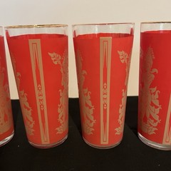 MCM Culver Red & Gold Glasses Hindu/Thai Goddess Lord Shiva 4pcs 14oz 6.5 in