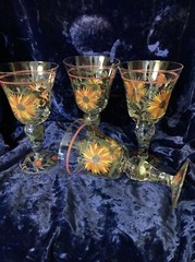 Hand Painted Flowers on Water Goblets or Ice Tea Glasses-Set of 4 Glasses