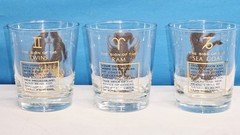 6 Zodiac Astrology 22kt Lowball Whiskey Gold Rock Glasses Anchor Hocking Glass