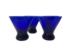 *Cobalt Blue 4” Lowball Stemless Cocktail Martini Glasses Barware Good Condition