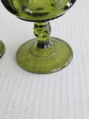 Set/2 Indiana Glass Co King’s Crown Thumbprint Olive Green 5 3/4″ Water Goblets