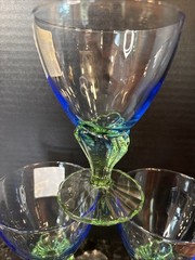 Bormioli Rocco Bahia Footed Dessert Champagne Sherbet Glasses 3 Green Blue NWT