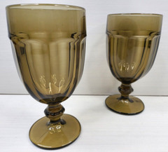 2 Libbey Gibraltar Mocha Brown Iced Tea Glasses Set 7″ Duratuff Paneled Goblets