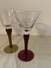 Vintage Blown Glass Amber/Red/ Twisted Stems Aperitif Cordial Glass 5.25” Set 3