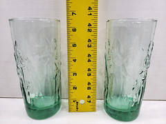 (5) Libbey Iris Spanish Green Tumblers Set Flower Embossed Textured Glasses Lot
