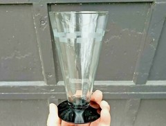 Art Deco LOUIE Black Foot Clear Etched Bowl 12oz 6″ Water Glass Tumbler 1930s