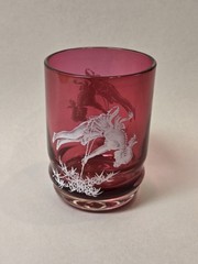 Mary Gregory SWINGING GIRL Cranberry Glass Painted Bedside Tumbler ONLY Vintage