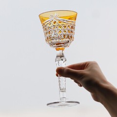 1 Set of 2pcs Hand Cut To Crystal Bohemian Style Edo Kiriko Colored Goblet 5oz