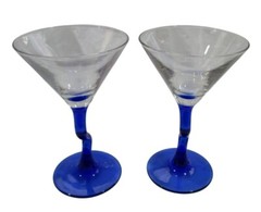 Vintage Libbey Cobalt Blue Z Stem Mini Martini Cocktail Glasses GUC A Pair